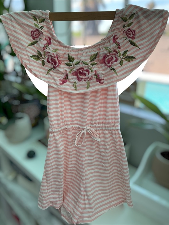 btween Other - btween Pink and White Striped Ruffle Girl Summer Romper Size 10